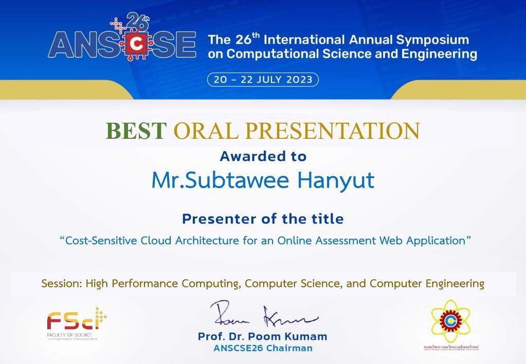 ภาควิชาวิศวกรรมคอมพิวเตอร์ขอแสดงความยินดีกับนิสิตที่ได้รับรางวัล Best Oral Presentation Award จากงานประชุมวิชาการ The 26th Annual Symposium on Computational Science and Engineering (ANSCSE 26) - รูปภาพที่ 2